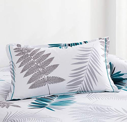 SLEEPBELLA Comforter Twin Size, 600 Thread Count Cotton Blue Floral with Khaki & Grey Leaves Pattern White Reversible Comforter Set,Down Alternative Bedding Set 2Pcs(Twin, Blue Botanical)