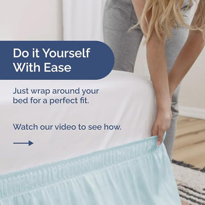 Wrap Around Dust Ruffle Bed Skirt - Ice Blue - Twin/Twin XL Size Beds w/ 15 Inch Drop - Easy Fit Elastic Strap - Adjustable Pleated Bedskirt w/Brushed Fabric - Wrinkle Free - Women, Men, Kids & Teens