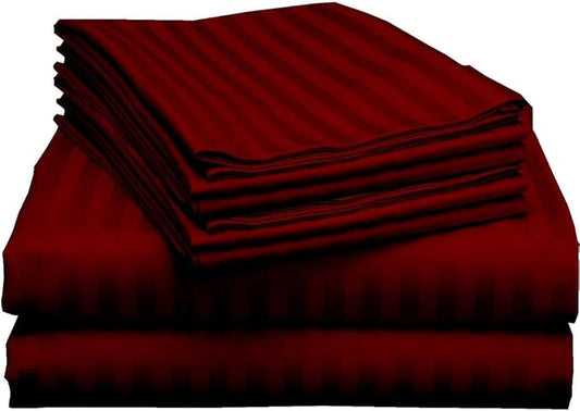Mattress-Homes Extra Deep Pocket 6 Piece King Sheet Set, Hotel Luxury Collection, 100% Egyptian Cotton, 21" Deep Fitted Sheet, Soft, Cool & Breathable Bedding with 4 Pillowcases in Burgundy Stripe