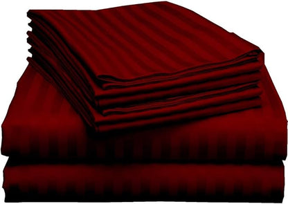 Mattress-Homes Ultra-Soft Breathable, Hotel Luxury Collection, Split King Size 7 Piece Crisp Sheet Set, 100% Egyptian Cotton, Extra Deep Pocket Upto 21", Machine Washable Sheets in Burgundy Stripe