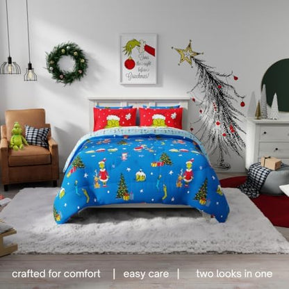 Grinch By Dr. Seuss Holiday & Christmas Bedding Super Soft Comforter and Sheet Set with Sham, 7 Piece Queen Size (Official Dr. Seuss Product) By Franco
