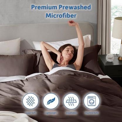 Hearth & Harbor Prewashed Twin Duvet Cover Set, Chocolate Brown