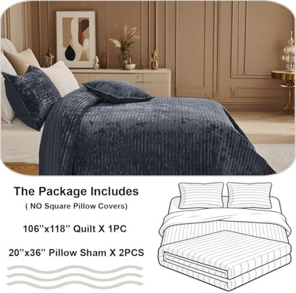 Califonia King Velvet Quilt Set Striped Bedspread 106x118