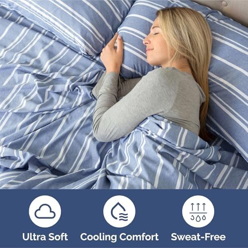 CGK Linens Extra Deep Split King Fitted Sheet Only - Blue Stripes