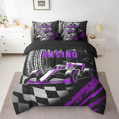 Boys Girls Racing Comforter Set 7 Pieces,Cool Race Car Speed Sport Bed Set,Kids Racing Game Bedding Bed in a Bag Soft,Full (1 Comforter,2 Pillowcase,2 Pillow Covers,1 Flat Sheet,1 Fitted Sheet)