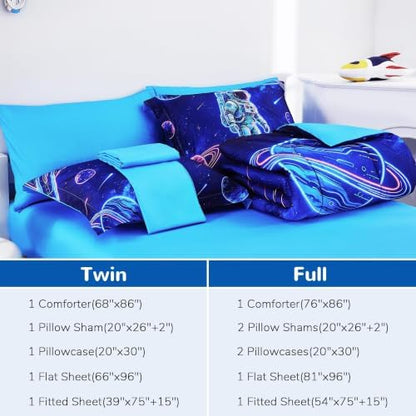 Viviland Kids Bedding Set Twin Size Comforter Sets, Bed in Astronaut Cover Set for Children