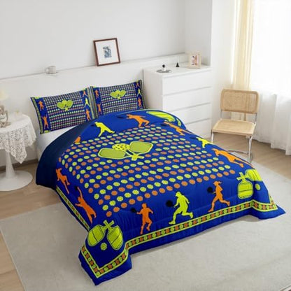 Castle Fairy Pickleball Game Comforter Set King Size for Kids American Tennis Sports Bedding Sets All Season Athlete Silhouette Quilt Set Bedroom Decor Modern Ball Gaming Down Comforter,3Pcs