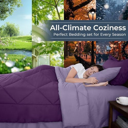 HEVUMYI 7-Piece Full Comforter Set, Purple & Light Purple Bed in a Bag