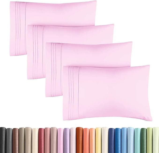Standard Pillow Cases Set of 4 - Ultra Soft Hotel Quality Pillowcase Covers - Comfy Bedding for Women, Men, Kids & Teens - Machine Washable Pillow Protectors - 4 Piece Set - Standard Size Light Pink