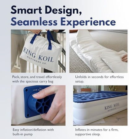 King Koil Air Mattress Queen with Built-in Pump, Inflatable Blow Up Bed