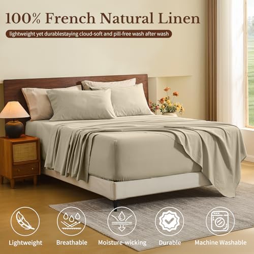 MEISHANG 100% French Linen Sheets California King,6 Pcs,18-24" Deep Pocket