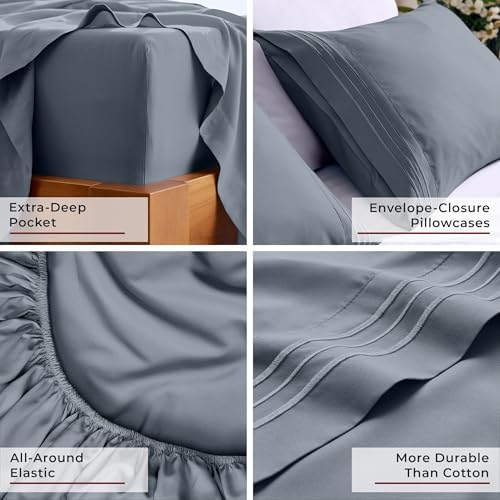 Mellanni Iconic 3-Piece, Ultra Soft Sheet Set (Twin XL, Mineral Gray)