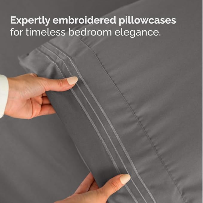 Split California King Bed Sheet Set - 5 Piece Split Cal King Size Sheets - Ultra-Soft, Breathable & Cooling - Comfy, Wrinkle & Fade Resistant - Fits 8" to 16" Inch Mattress w/ Deep Pockets - Dark Grey