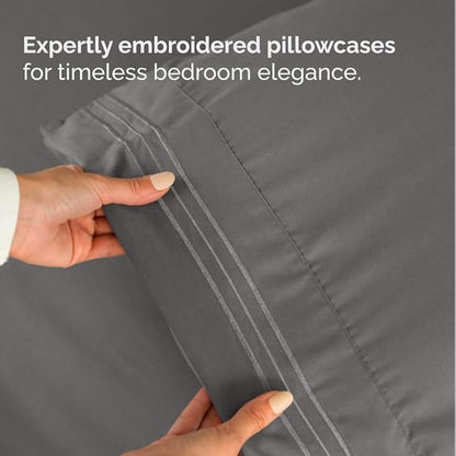 Split California King Bed Sheet Set - 5 Piece Split Cal King Size Sheets - Ultra-Soft, Breathable & Cooling - Comfy, Wrinkle & Fade Resistant - Fits 8" to 16" Inch Mattress w/ Deep Pockets - Dark Grey