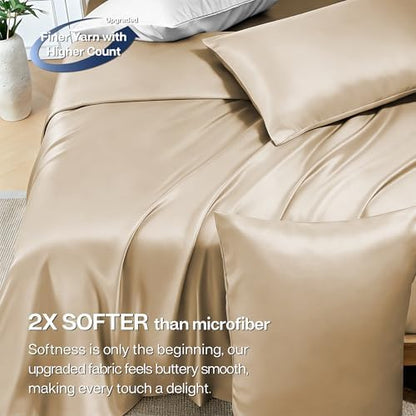 MR&HM Twin Sheets 3 Pieces, Rayon Derived from Bamboo Blend, Beige