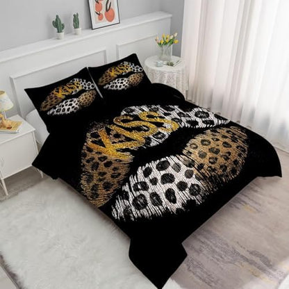 Leopard Lip Bedding King Black Cheetah Comforter for Women