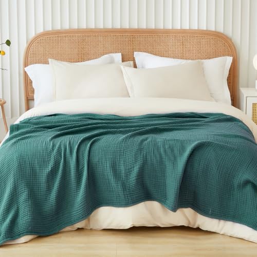 EMME Muslin Blankets for Adults Throw Blanket for Couch Breathable Gauze Soft Lightweight Airy Dark Teal Queen 90" x 90"