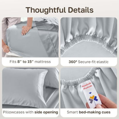 California Design Den 100% Cotton Sateen Split King Sheet Set, Mineral Grey