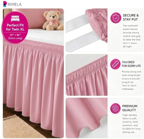 College Dorm Bed Skirt Twin XL 42" Drop, Slit Corner Bedskirt, Dusty Pink