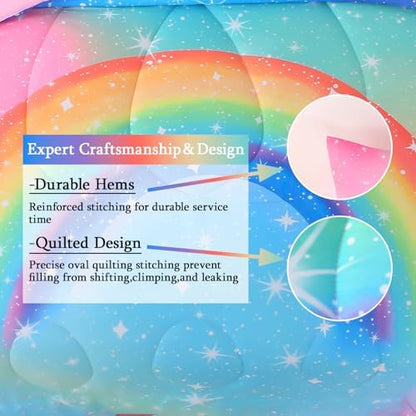 JQinHome Girls Comforter Set Twin, 6 Piece Bed in A Bag 3D Colorful Rainbow Bedding Sets for Teen Girls,with Sheet Sets (Rainbow)