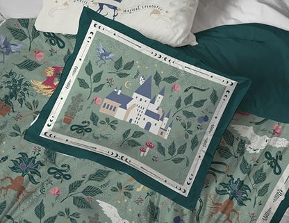 Harry Potter Twin Comforter Set 5 Piece Soft Floral Bedding, Green