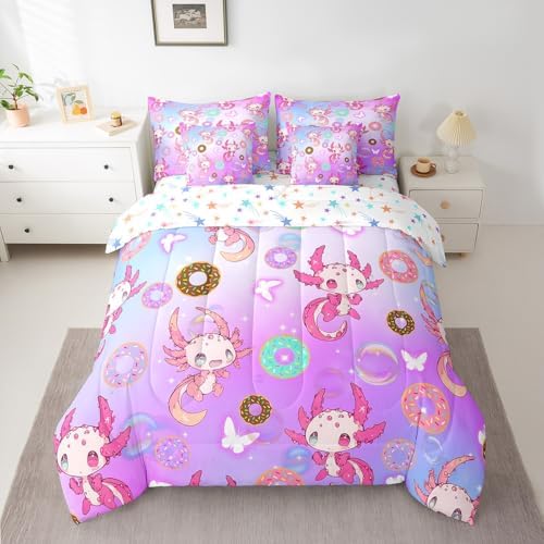 Feelyou Kids Cute Axolotl 7 Pieces Bedding Set Full Size for Boys Girls