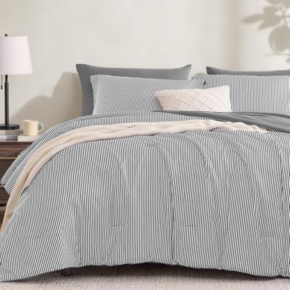 Monbix King Size Comforter Set-7 Pieces Soft Bed in a Bag King Bedding Set