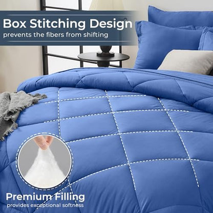 HEVUMYI 7-Piece Queen Comforter Set, Royal Blue Bed in a Bag