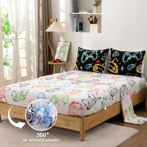 A Nice Night 5pc Gaming Full Comforter Set Glow in The Dark Kids Bedding