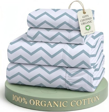 LANE LINEN Queen Sheet Set 100% Organic Cotton Cooling Soft 4pc - Chevron