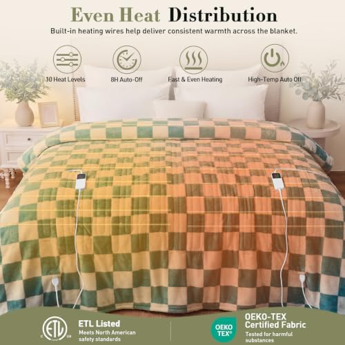 Electric Blanket Heated King Size, 90"X100" Dual Control, Teal