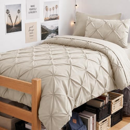CozyLux Twin XL Comforter Set Beige, 5 Pieces Pintuck Bed in a Bag