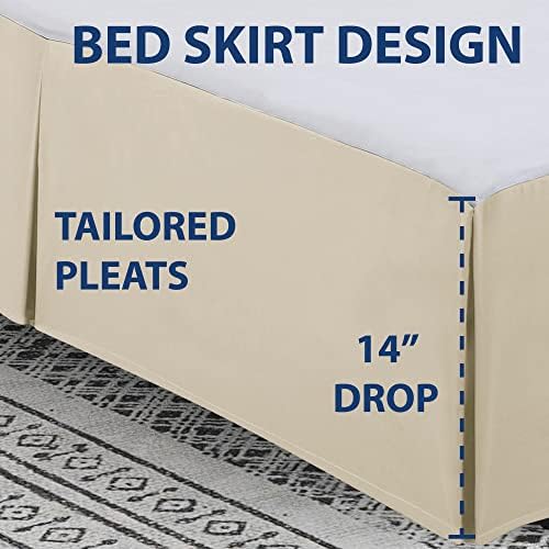 Cathay Home Twin Bed Skirt - Double Brushed Microfiber Pleated Easy Fit Bed Skirt, Ultra Soft Fade & Wrinkle Resistant Dust Ruffle for Twin Size Bed, Cream