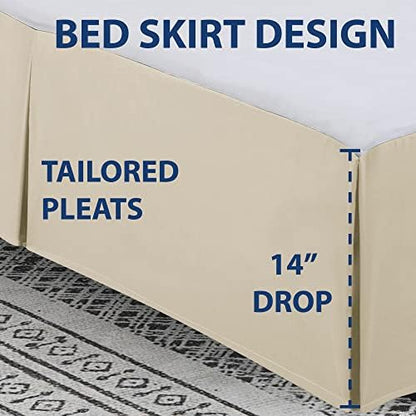 Cathay Home Twin Bed Skirt - Double Brushed Microfiber Pleated Easy Fit Bed Skirt, Ultra Soft Fade & Wrinkle Resistant Dust Ruffle for Twin Size Bed, Cream