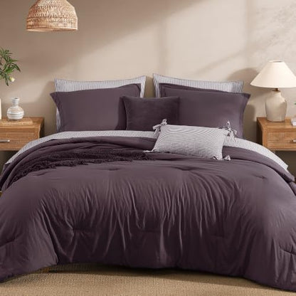 Monbix Queen Comforter Set-7 Pieces Soft Bed in a Bag Queen Bedding Sets