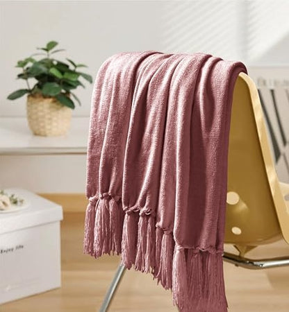 Chenille Throw Blanket for Couch 50" x 60", Mauve