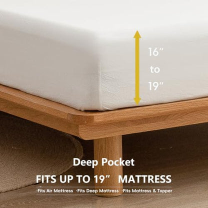 BESTOUCH Cal King Washed Cotton Linen Feel Sheet Set, 4 Pcs Solid Off White