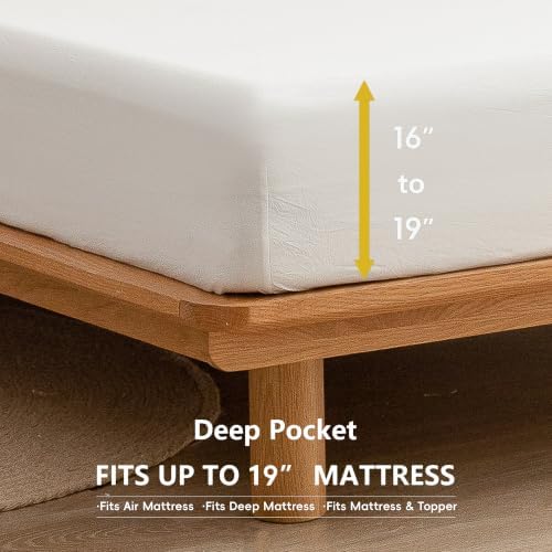 BESTOUCH Full Washed Cotton Linen Feel Sheet Set, 4 Pcs Solid Off White