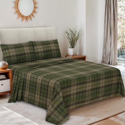RUVANTI 100% Cotton Flannel Sheets Queen Size 4 Pcs Set, DNA Plaid