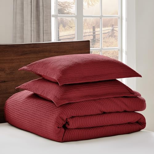 Levtex Home - Cloud Waffle Red Comforter Set - Twin Comforter + One Standard Pillow Cases - Waffle Weave - Red - Comforter (68 x 88in.) and Pillow Case (26 x 20in.) - Cotton