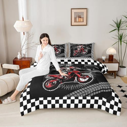 Feelyou Dirt Bike Comforter Set for Kids Boys Girls Queen Size