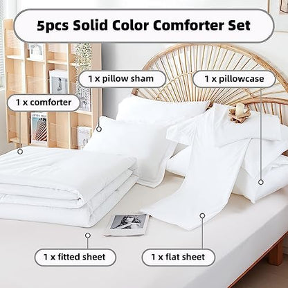 weigelia White Twin Comforter Set with Sheets - 5 Pieces Bed in a Bag Twin