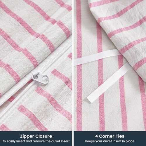 Wake In Cloud Striped Cotton Duvet Cover Set, Pink White, Full