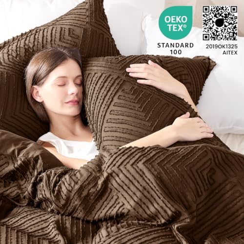 JOLLYVOGUE Twin/Twin XL Comforter Set, Boho Tufted 2PCS Bed Set, Brown
