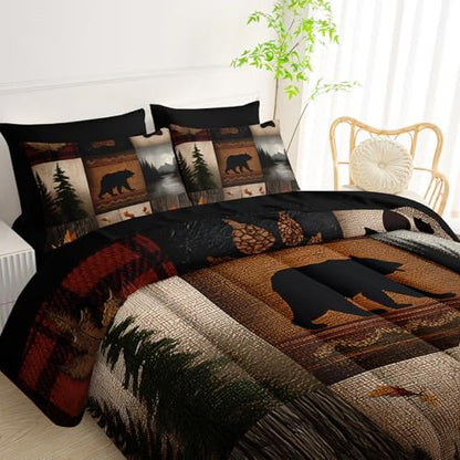 QOOMO Western Rustic 7 Pieces Comforter Set Twin Size,Hunting Bedding Set