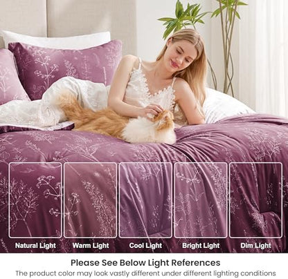 Love's cabin Vintage Rose Comforter Set Queen - Queen Size Comforter Set, 3 Pieces Cute Floral Bedding Sets for All Seasons,1 Soft Reversible Botanical Flowers Comforter and 2 Pillow Shams