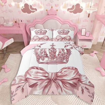 jejeloiu Bowknot Kids Comforter Set Toddler Size Pink Bow Bedding Set Colourful Bowknot Duvet Quilt for Kids Boys Girls Bedroom Bow-tie Decor Microfiber Ultra Soft Breathable