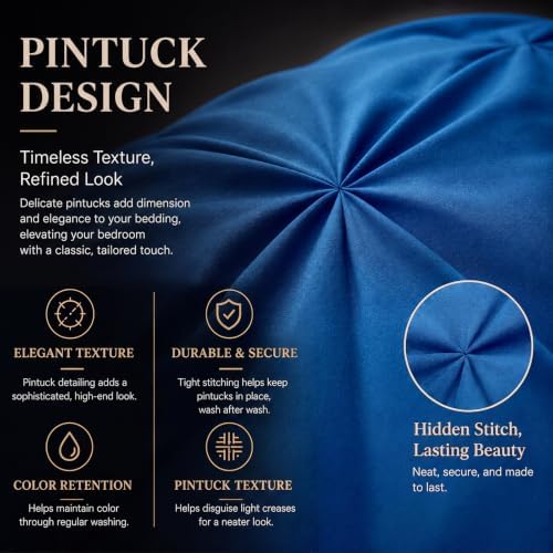 CozyLux Queen Comforter Set Classic Blue, 7 Pieces Pintuck Bed in a Bag