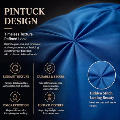 CozyLux King Comforter Set Classic Blue, 7 Pieces Pintuck Bed in a Bag