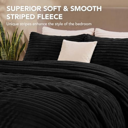 HYLEORY Fluffy King Comforter Set 3 Pieces - Fleece Fluffy Soft & Warm Plush Black Comforter Sets, Luxury Fuzzy Bedding Sets, All Season Heavy Bed Set King Size with 2 Pillowcases